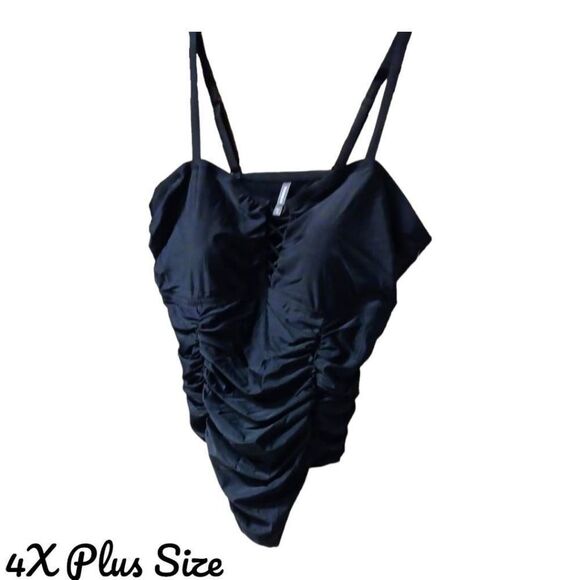 TORRID Plus Size Black Slim Fix Wireless Lattice Front One Piece Swimsuit 4X - Picture 4 of 13